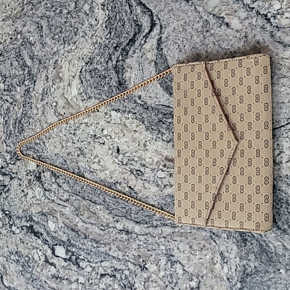 Gucci Tan Clutch with Gold Chain